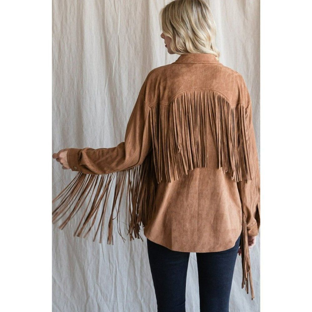 sale! JODIFL Western Fringe Jacket Country Camel Suede with Pockets New G8040 - Picture 2 of 2